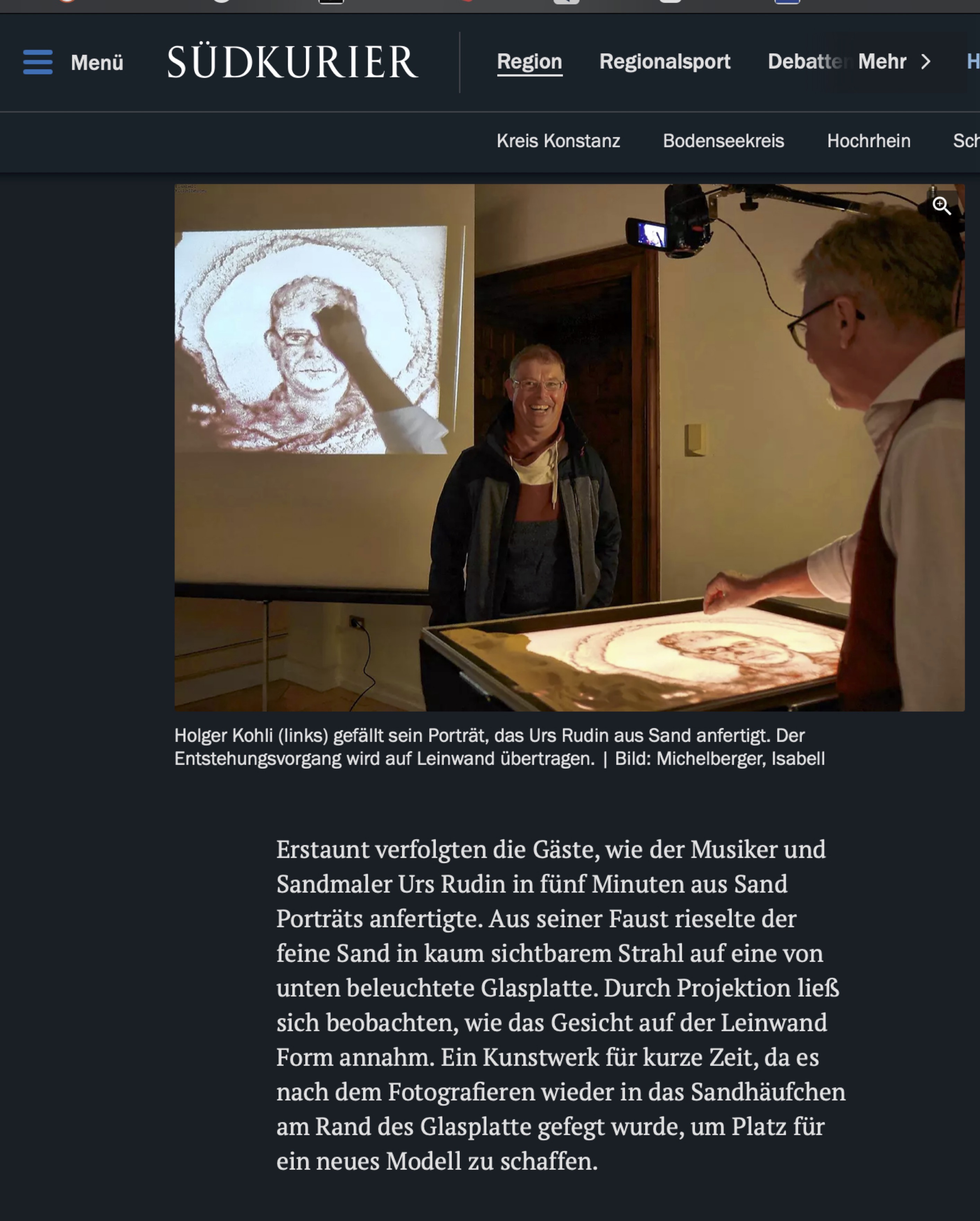 Poesie mit Sand gemalt - Pressebericht über Urs Rudin