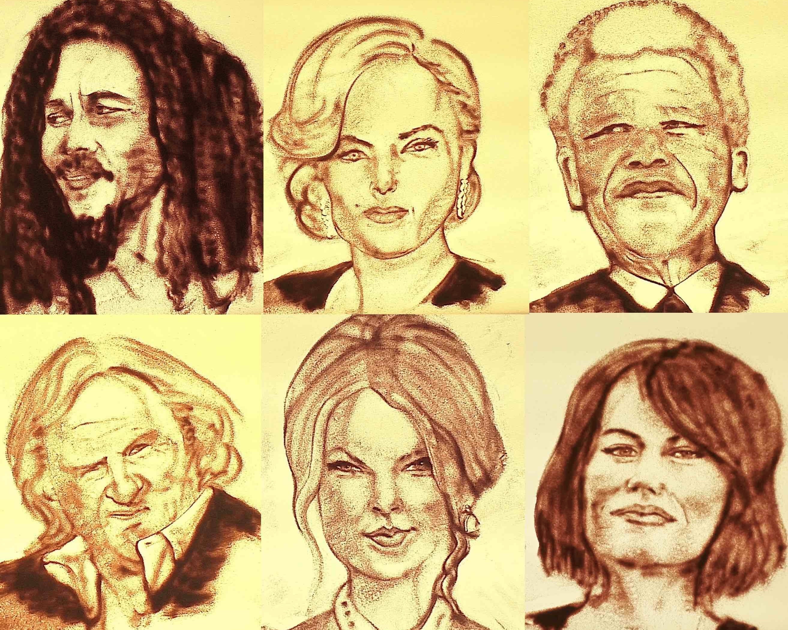 Collage von Sandportraits von Urs Rudin