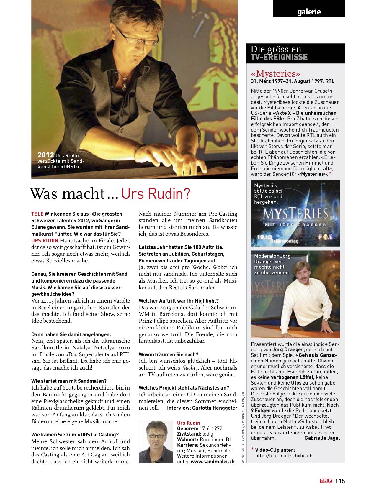 Pressebericht über Urs Rudin und seinen TV-Auftritt